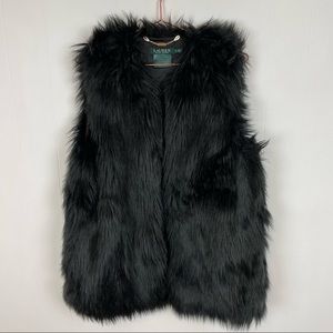 Lauren Ralph Lauren Black Vegan Faux Fur Sleeveless Vest